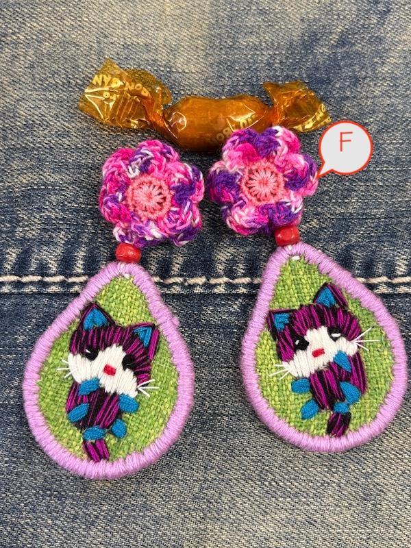 刺繍ピアス ハート きのこ ドクロ キノコ ねこ 猫 花 手作り ハンドメイド | 10枚目