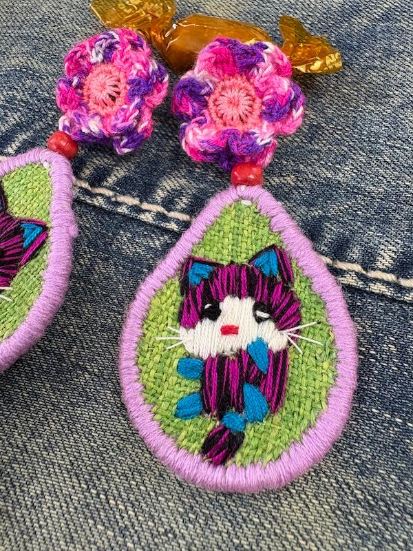 刺繍ピアス ハート きのこ ドクロ キノコ ねこ 猫 花 手作り ハンドメイド | 12枚目