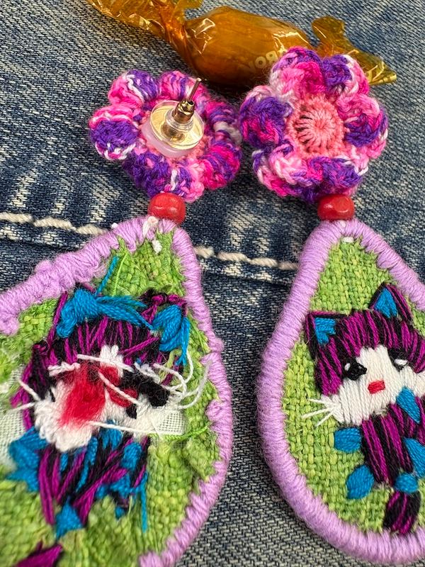 刺繍ピアス ハート きのこ ドクロ キノコ ねこ 猫 花 手作り ハンドメイド | 13枚目